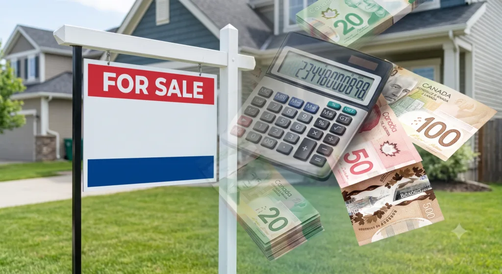 Calculator and bills representing the financial stress of being house poor in Canada.