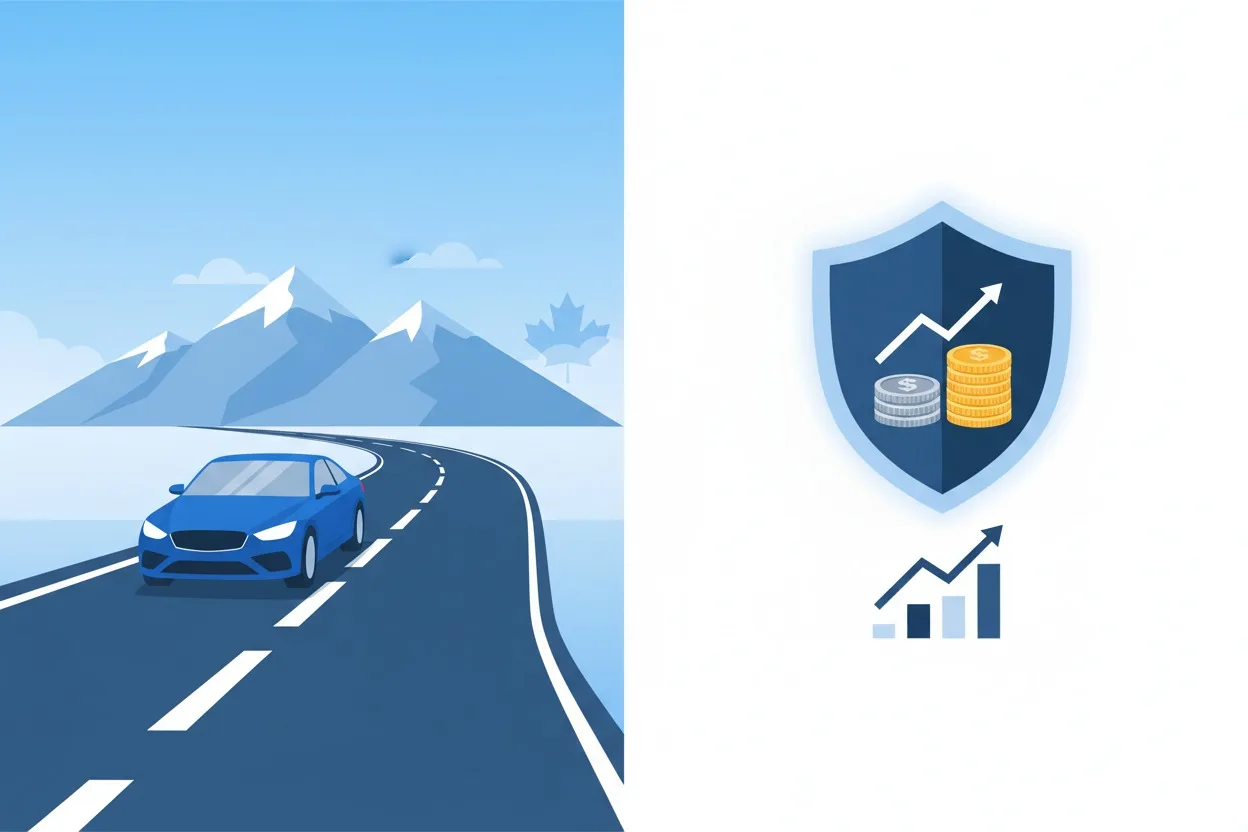 An infographic concept representing income protection, hospitalization benefits, and financial security through the Safe Driver insurance plan in Ontario.