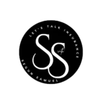 Black circular logo for Let's Talk Insurance with Segun Samuel, financial consultant in Cornwall.